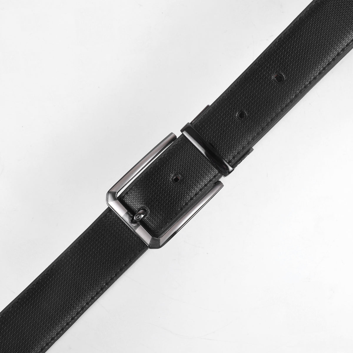 Men's Black Textured Leather Belt with Premium Metal Pin Buckle