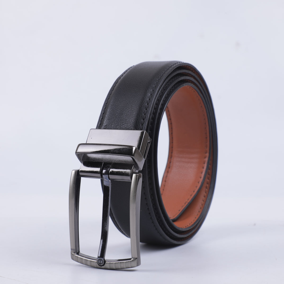 Men's Black Leather Belt with Premium Silver Metal Pin Buckle