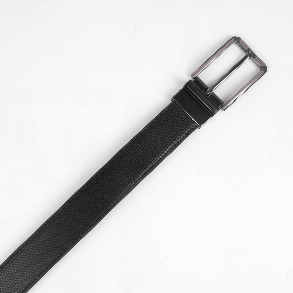 Men's Black Textured Leather Belt with Premium Metal Pin Buckle