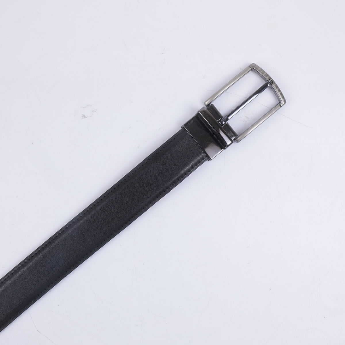 Men's Black Leather Belt with Premium Silver Metal Pin Buckle