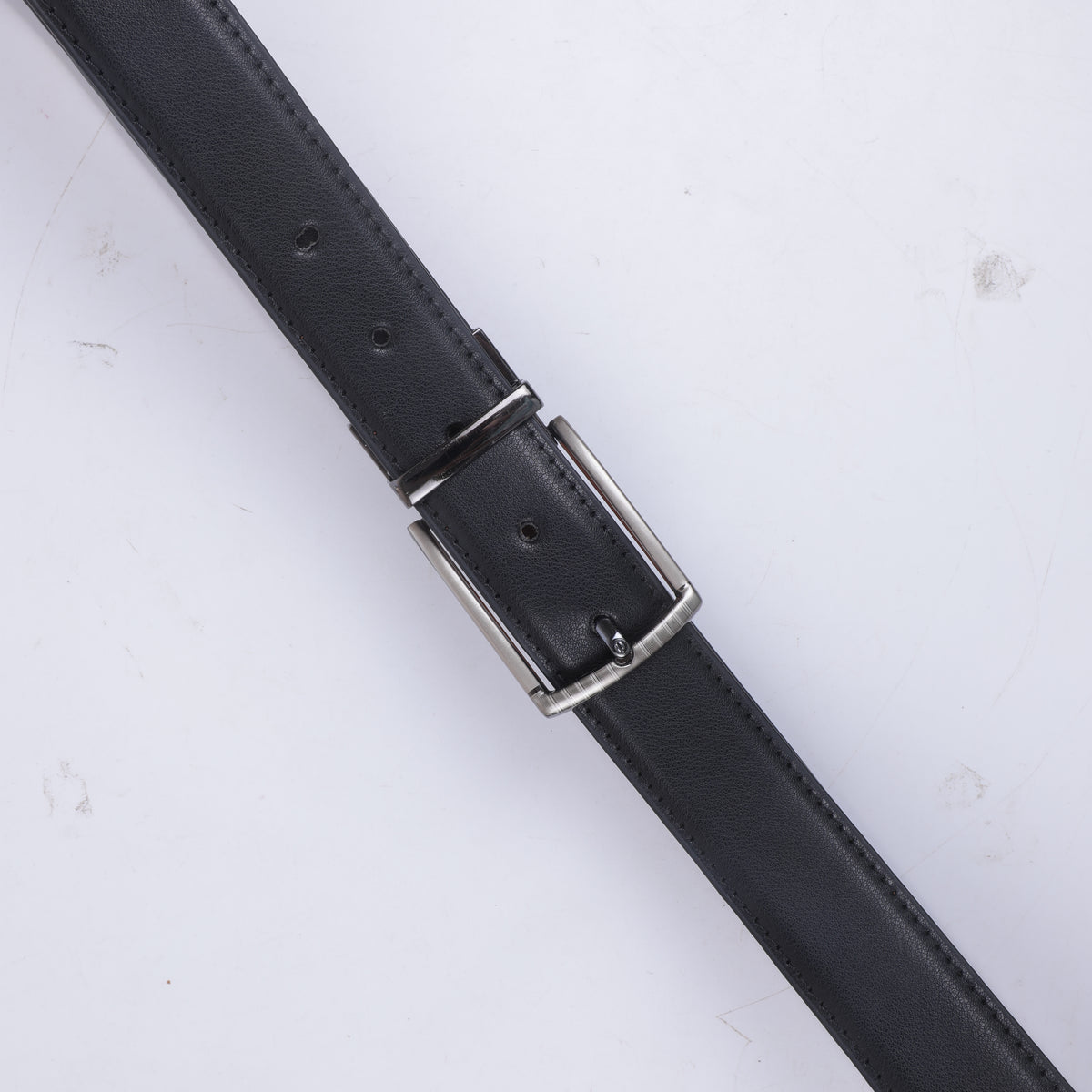 Men's Black Leather Belt with Premium Silver Metal Pin Buckle